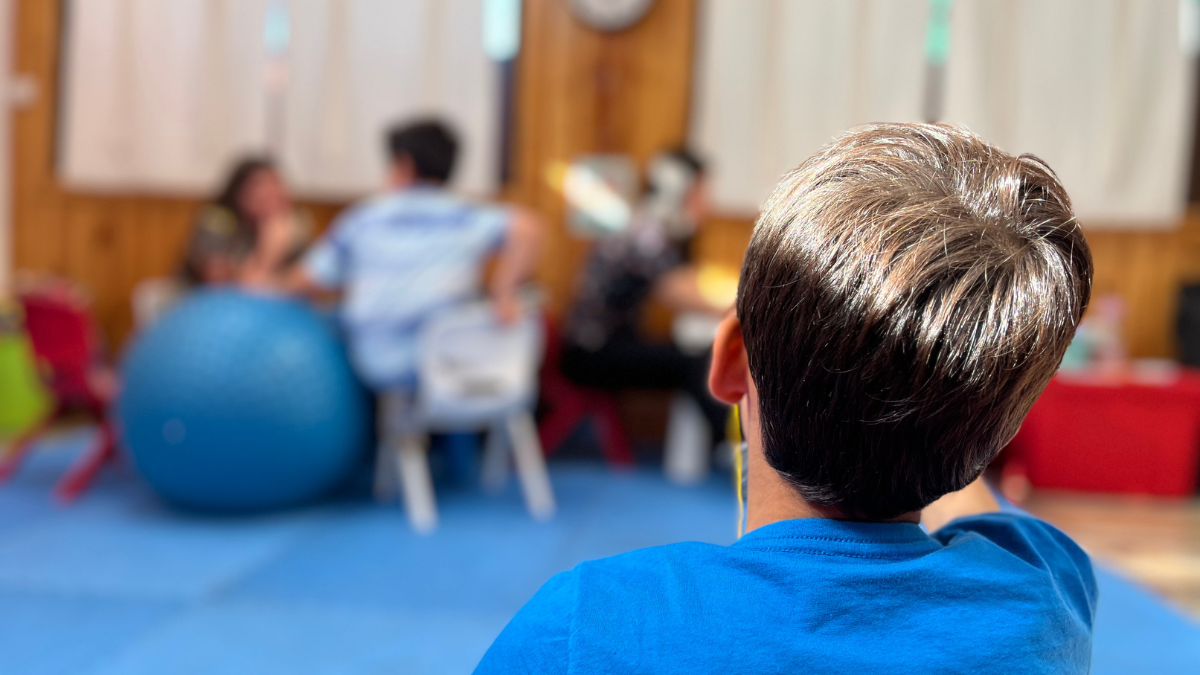 Terapeuta ocupacional con niño en sesión de integración sensorial, Buin Chile